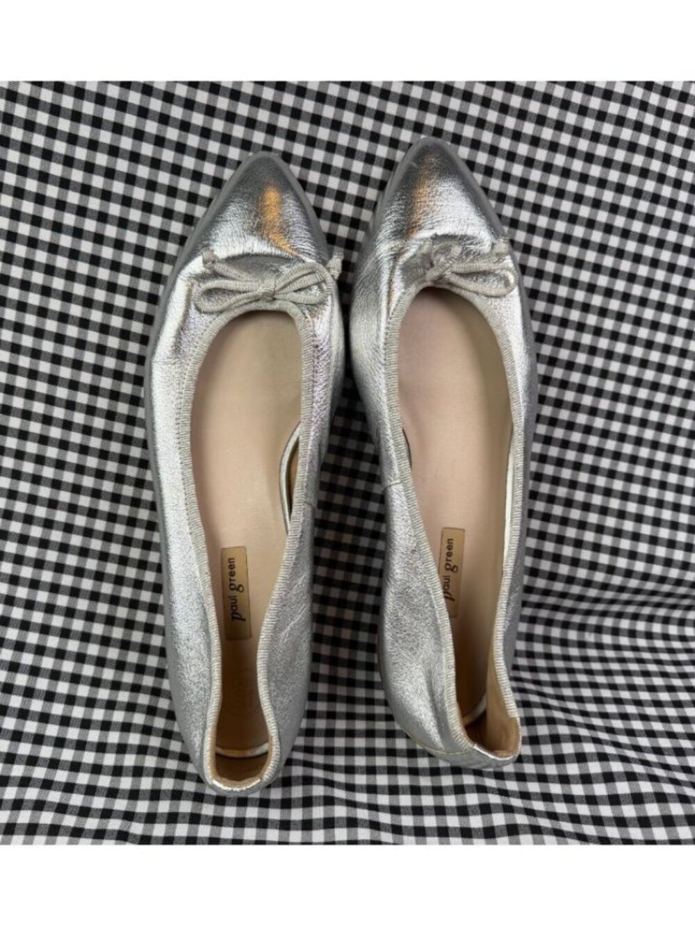 Paul Green Silver Metallic Pointed Toe Ballet Flats Leather Shoes Women 7.5